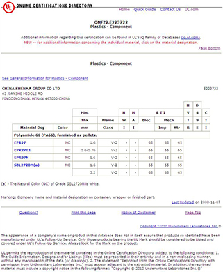 Certificado UL para PA66