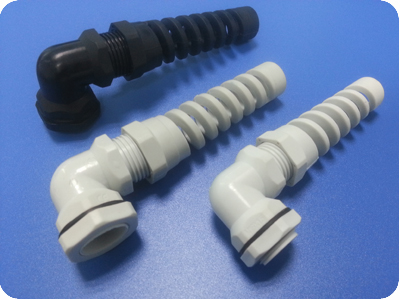 Right Angle Nylon Cable Glands with Bend Relief (Short PG Thread)